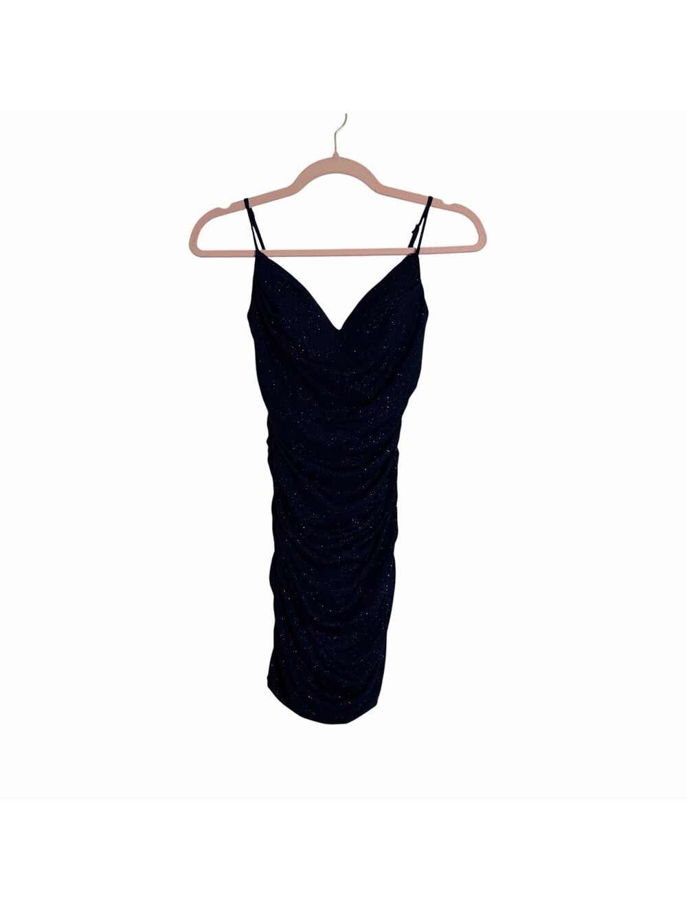 Windsor Navy Glitter Ruched Bodycon Dress V-Neck Spaghetti Strap Zip S